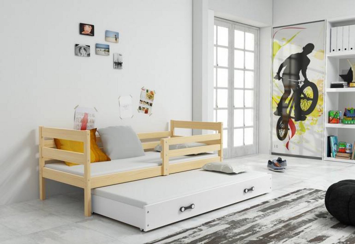 Supermobel Dětská postel ERYK P2 + matrace + rošt ZDARMA, 80x190 cm, borovice, bílá
