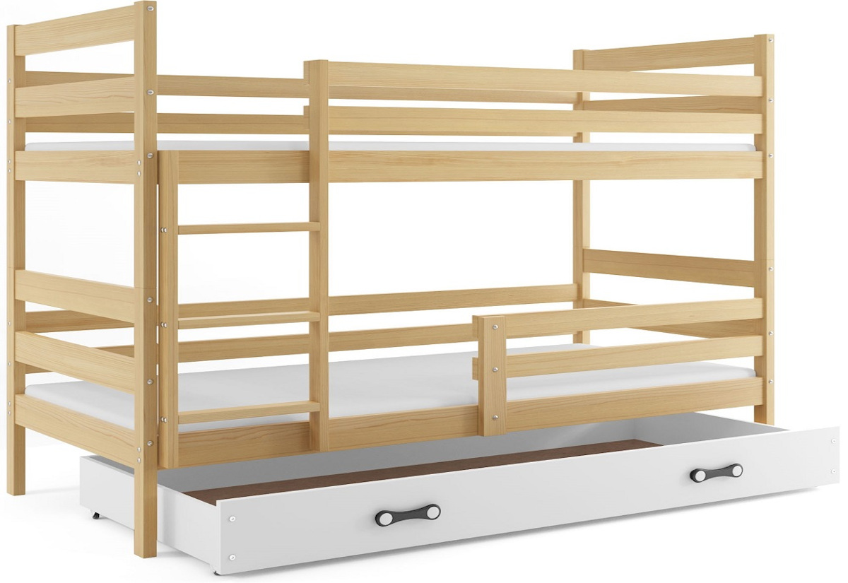 Supermobel Patrová postel ERYK 2 + úložný prostor + matrace + rošt ZDARMA, 80x190 cm, borovice, bílá