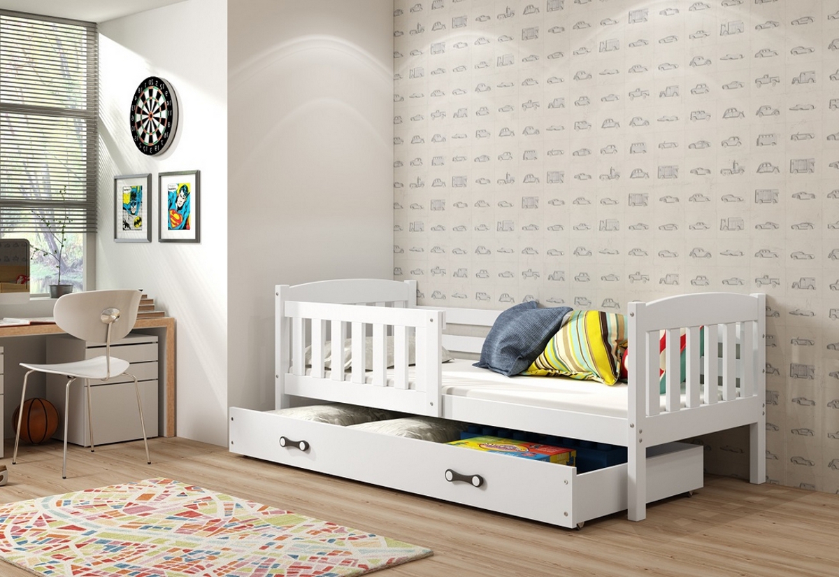 Supermobel Dětská postel KUBUS P1 + úložný prostor + matrace + rošt ZDARMA, 80x160, bílý, bílá