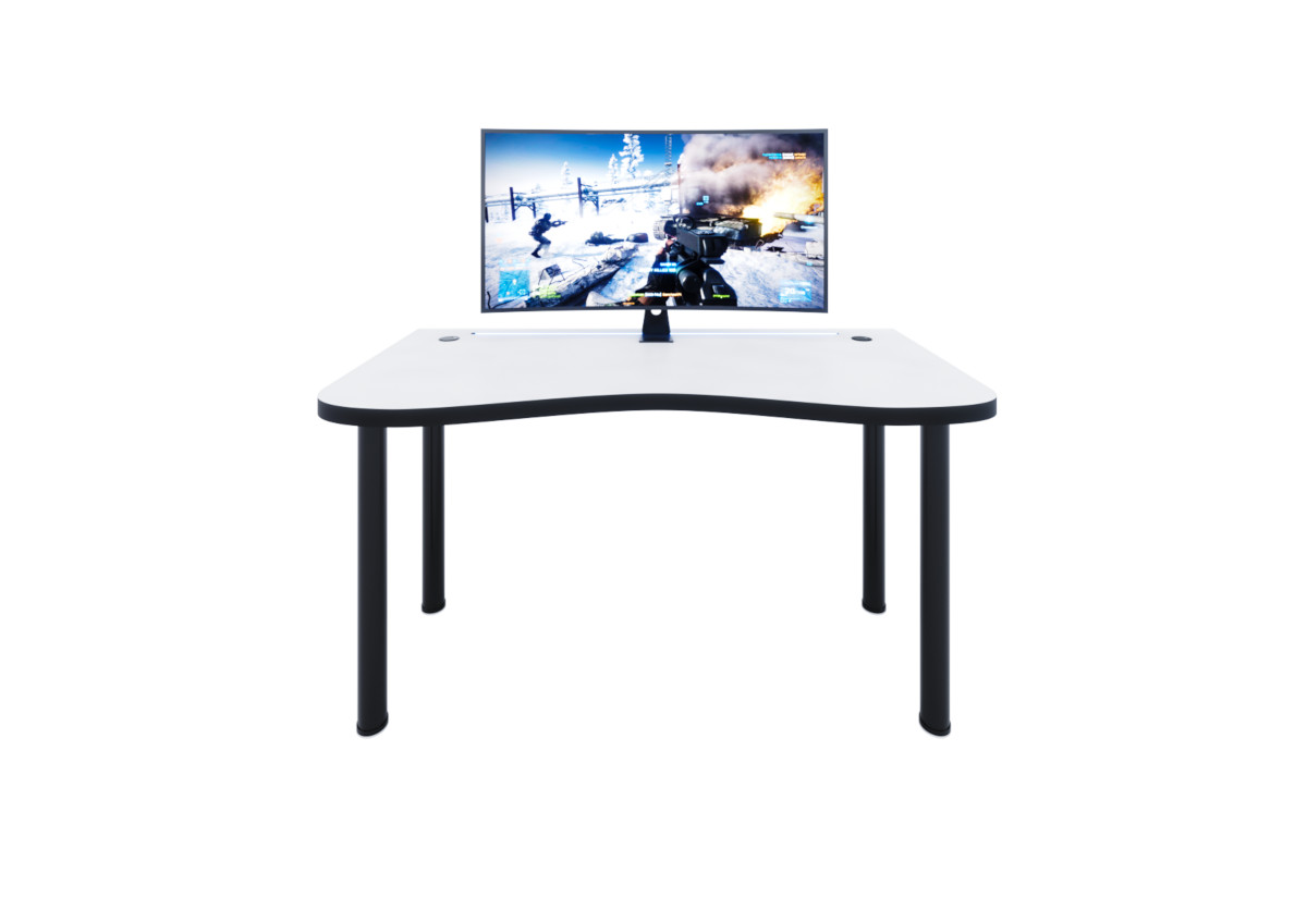 Supermobel Počítačový herní stůl Y2 s LED, 135x73-76x65, bílá/černé nohy + USB HUB