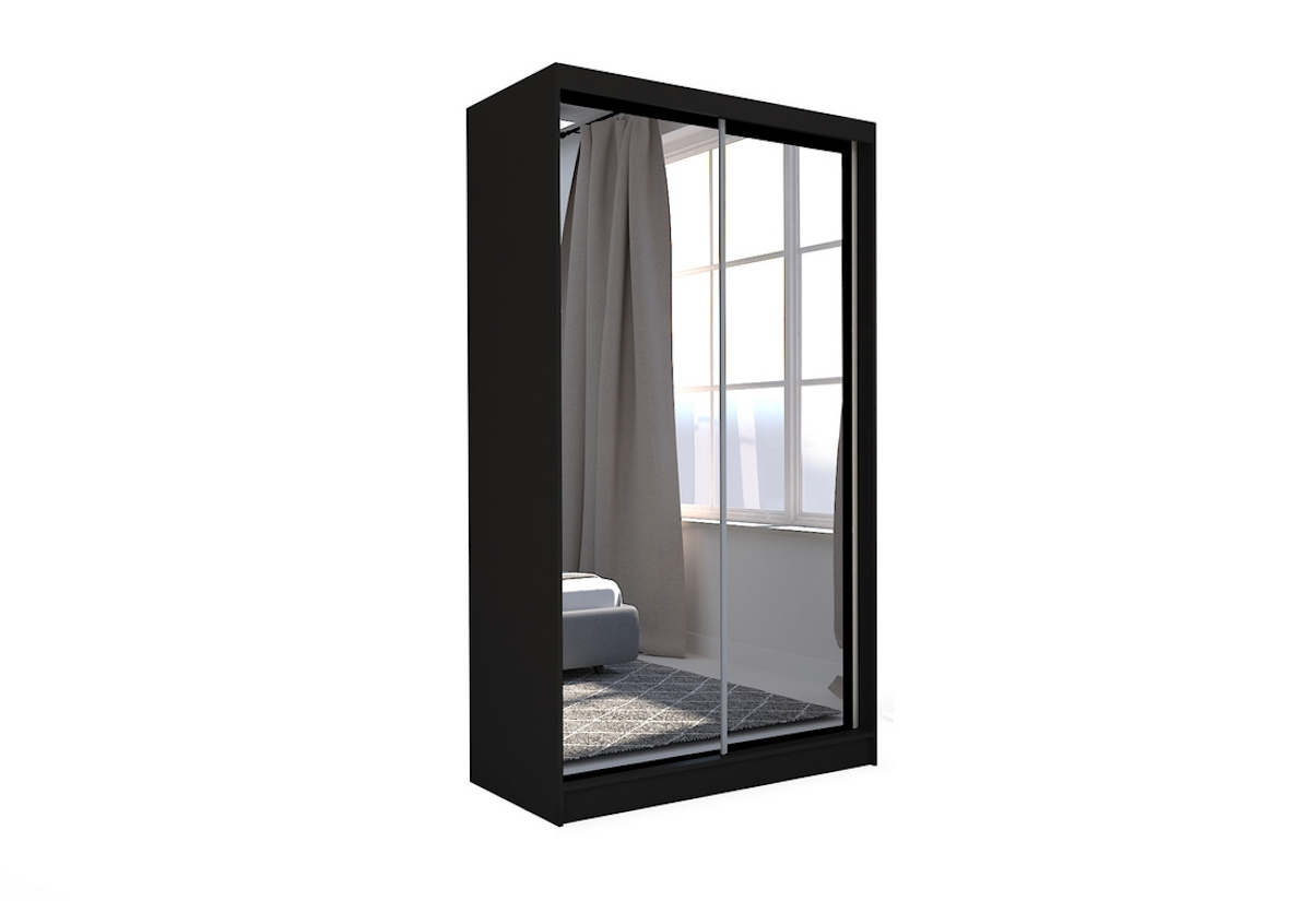 Supermobel Skříň s posuvnými dveřmi a zrcadlem DEBORA + Tichý dojezd, 150x216x61, černá