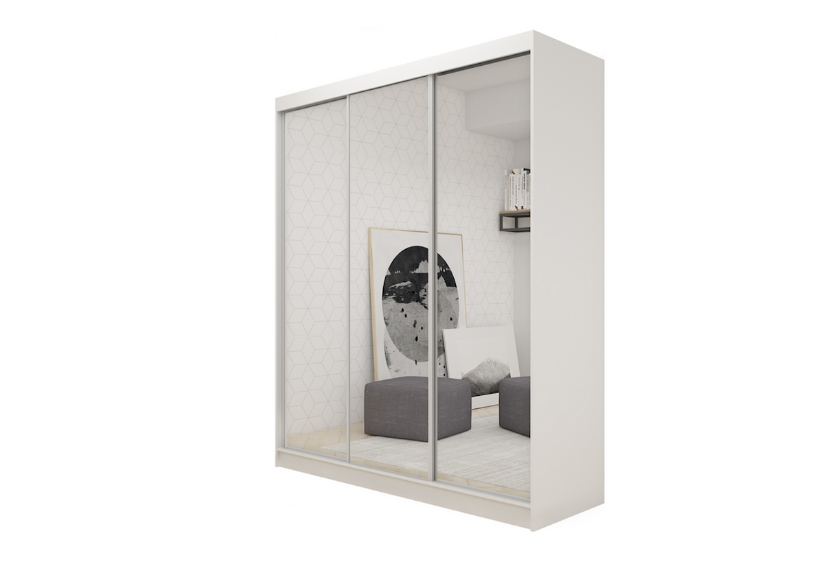 Supermobel Skříň s posuvnými dveřmi a zrcadlem DEBORA + Tichý dojezd, 180x216x61, bílá