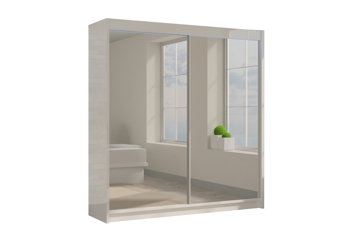 Supermobel Skříň s posuvnými dveřmi a zrcadlem DEBORA + Tichý dojezd, 200x216x61, bílá