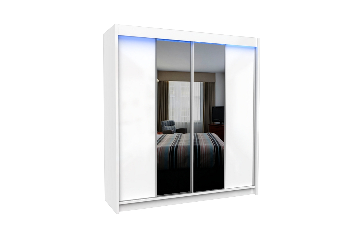 Supermobel Skříň s posuvnými dveřmi a zrcadlem LUZON + Tichý dojezd, 200x216x61, bílá