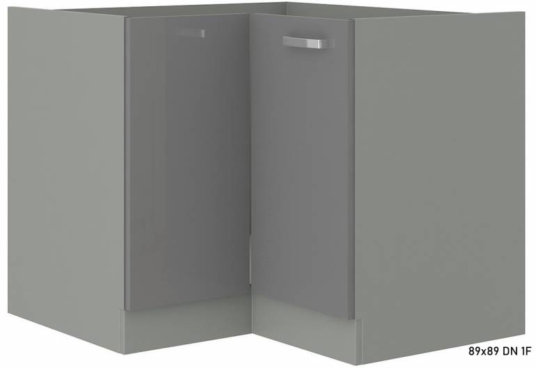 Kuchyňská skříňka dolní rohová GREY 89x89 DN 1F BB, 89/89x82x52, šedá/šedá lesk - VÝPRODEJ č. 2272