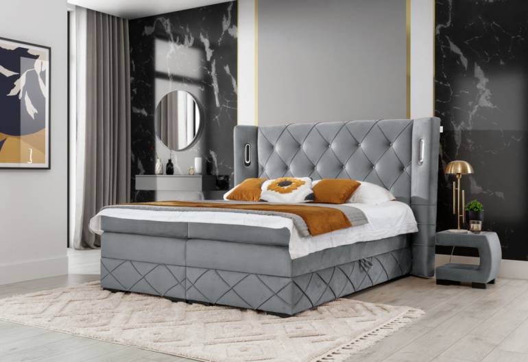 Čalouněná postel boxspring FOCUS LUX, 180x200, monolith 84 - VÝPRODEJ č. 2450