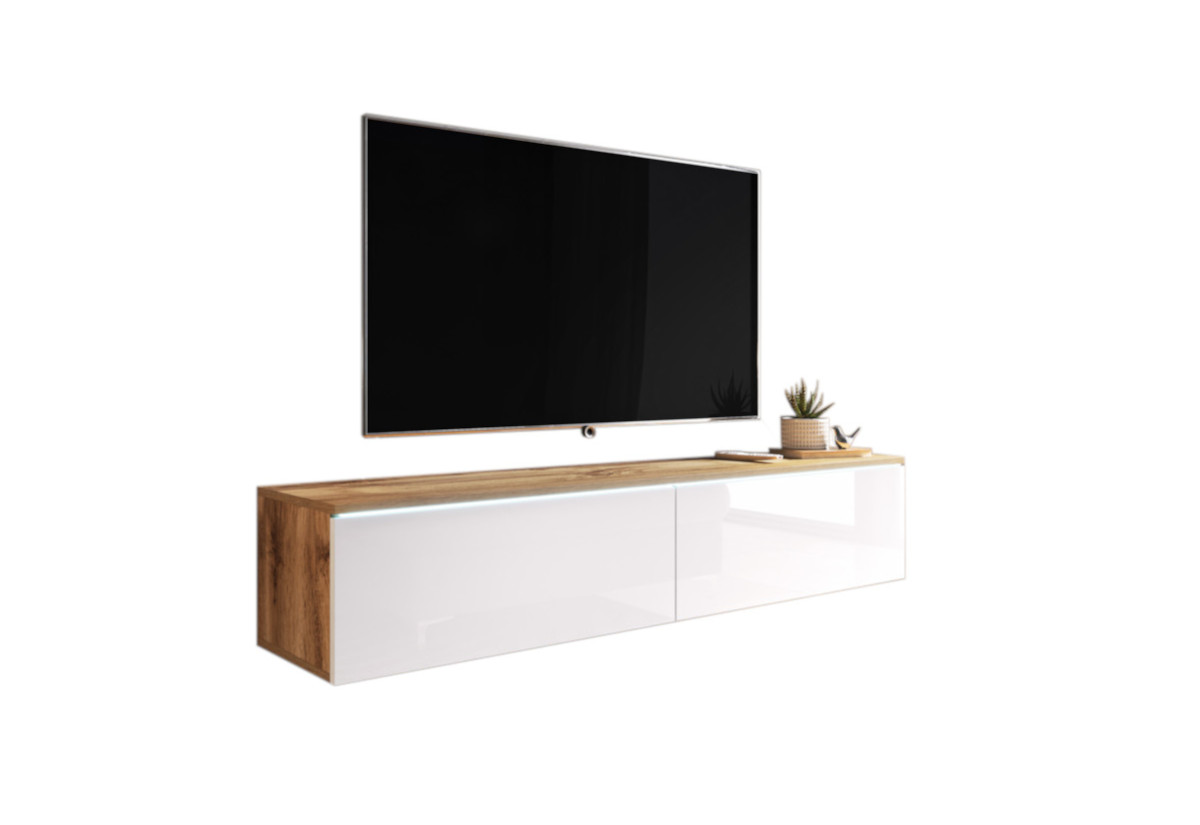 Supermobel TV stolek LOWBOARD D 140, 140x30x32, dub wotan/bílá lesk + LED