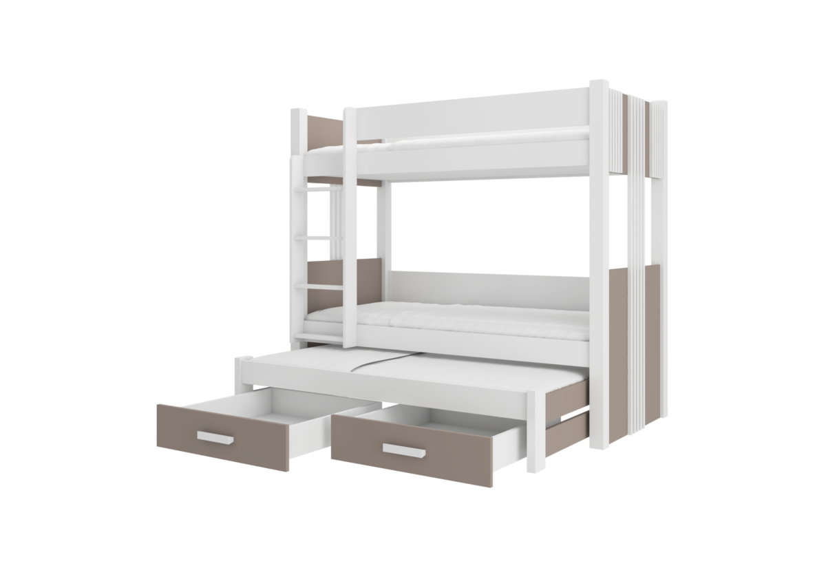 Supermobel Dětská patrová postel ARTEMA + 3x matrace, 80x180, bílá/trufla