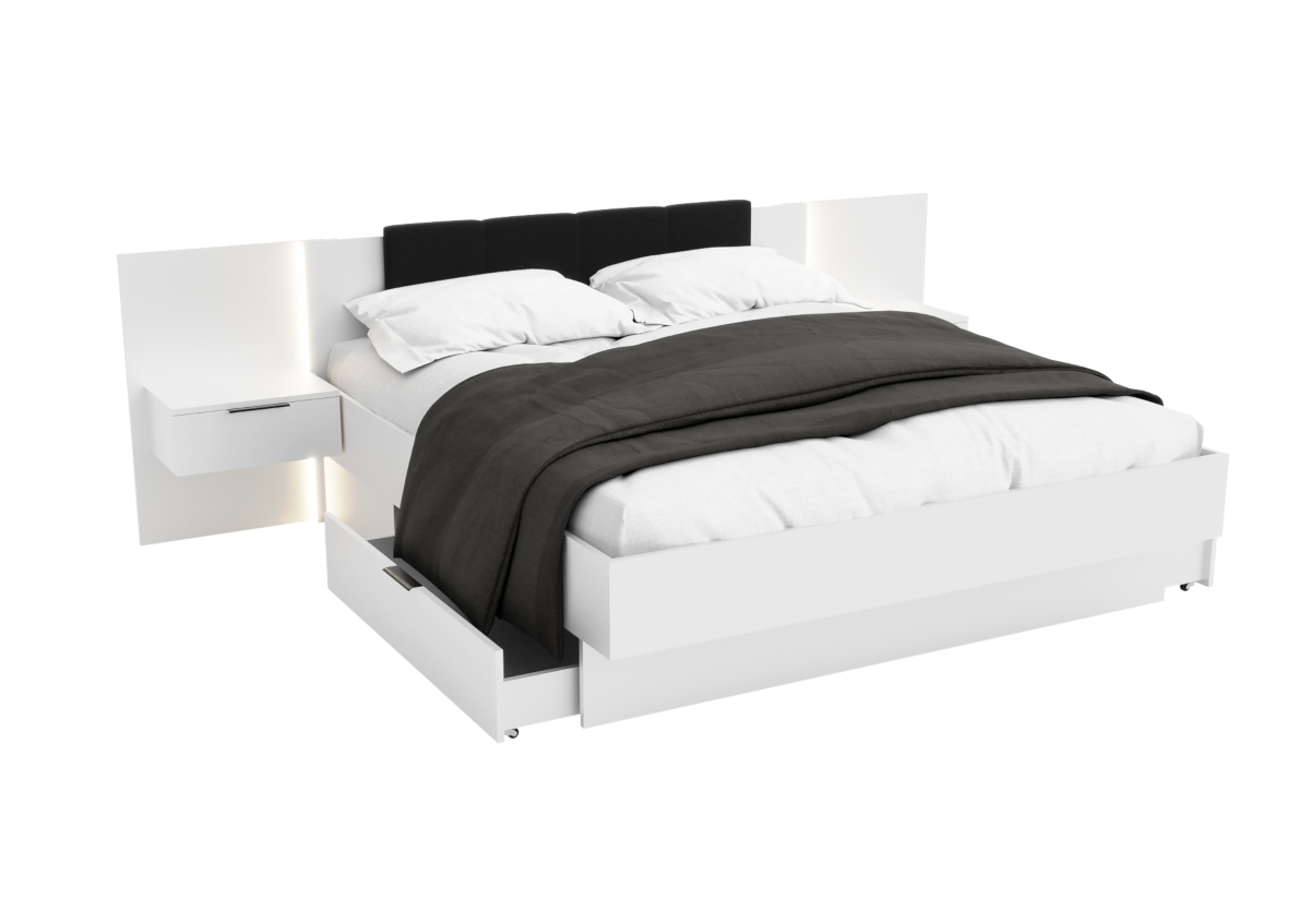 Supermobel Manželská postel ARKADIA + rošt a deska s nočními stolky, 160x200, bílá