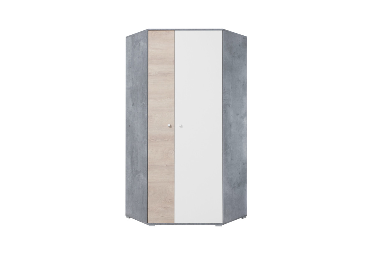 Supermobel Rohová šatní skříň SIGMA, 90x190x90, beton/bílá/dub
